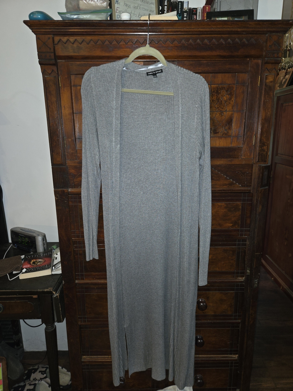 Cable & Gauge Long Ribbed Open-Front Cardigan - Gray